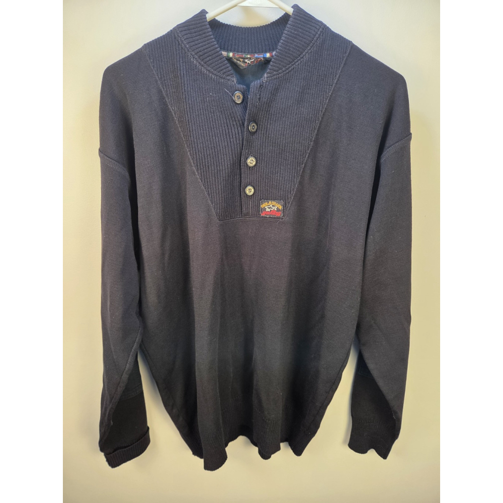 Paul & Shark Yachting Men Knitted Pullover W/ Button Placket Medium Marine